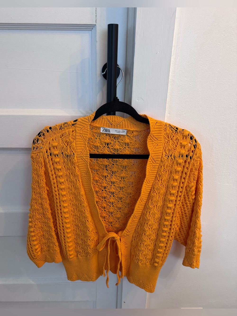 Zara Bright Orange Openwork Tie-Front Cardigan